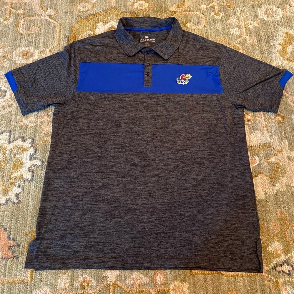 Kansas Jayhawks‎ Colosseum Polo Shirt Men’s Size XXL Color Grey And Blue